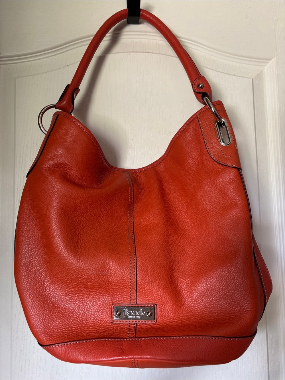 Tignanello Orange Pebbled Leather Hobo Shoulder Bag